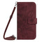 iPhone 15 Pro Leather Flip Cover m. Lommebok og stropp - Solsikkegravering - Burgund