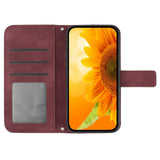 iPhone 15 Pro Leather Flip Cover m. Lommebok og stropp - Solsikkegravering - Burgund