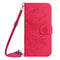 iPhone 15 Pro Leather Flip Cover m. Lommebok og stropp - Solsikkegravering - Rosa