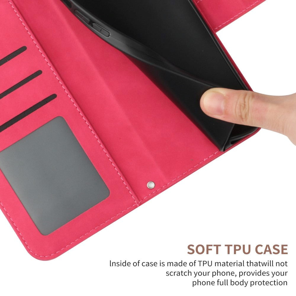 iPhone 15 Pro Leather Flip Cover m. Lommebok og stropp - Solsikkegravering - Rosa
