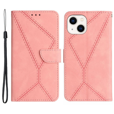 iPhone 15 Leather Flip Cover m. Lommebok og stropp - Rosa