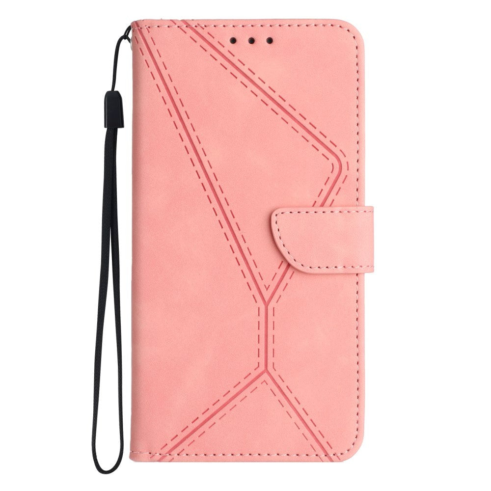 iPhone 15 Leather Flip Cover m. Lommebok og stropp - Rosa