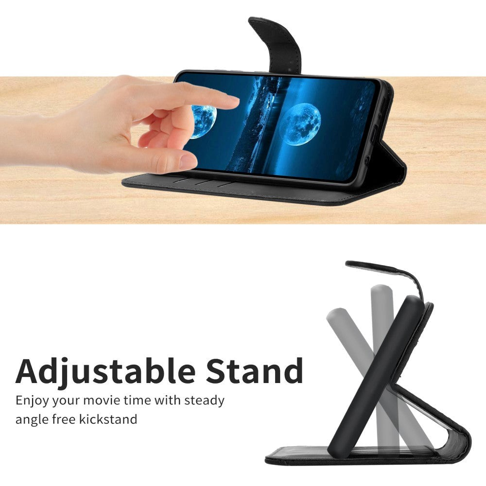 iPhone 15 Pro Max Leather Flip Cover m. Lommebok og stropp - Linjemønster - Svart