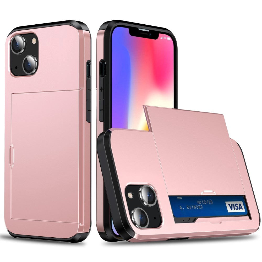 iPhone 15 Håndværker Cover m. Kortholder - Rose Gold
