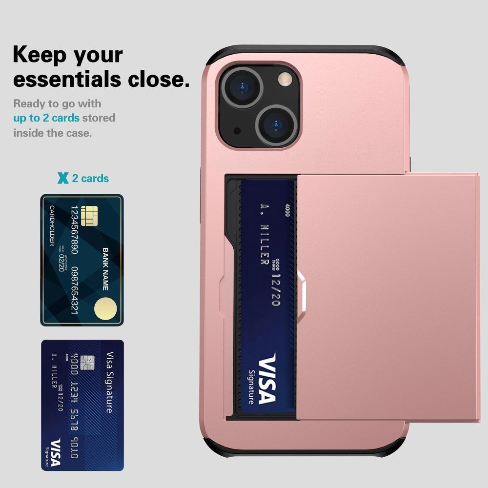 iPhone 15 Håndværker Cover m. Kortholder - Rose Gold