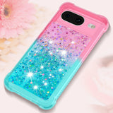 Google Pixel 8 Transparent Glitter Bakdeksel - Rosa / Turkis