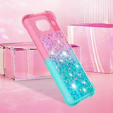 Google Pixel 8 Transparent Glitter Bakdeksel - Rosa / Turkis
