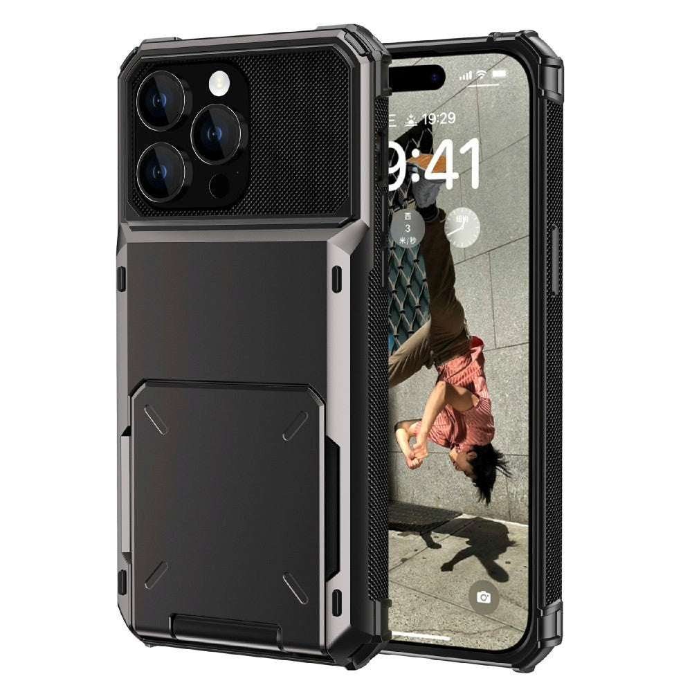 iPhone 15 Hybrid Plastic Craftsman Bakdeksel m. Kortholder - Grå