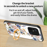 Xiaomi Redmi 12C plastbakdeksel m. Glassrygg &amp; Magnetisk Stativ / Fingerring - Rosa m. Blomster