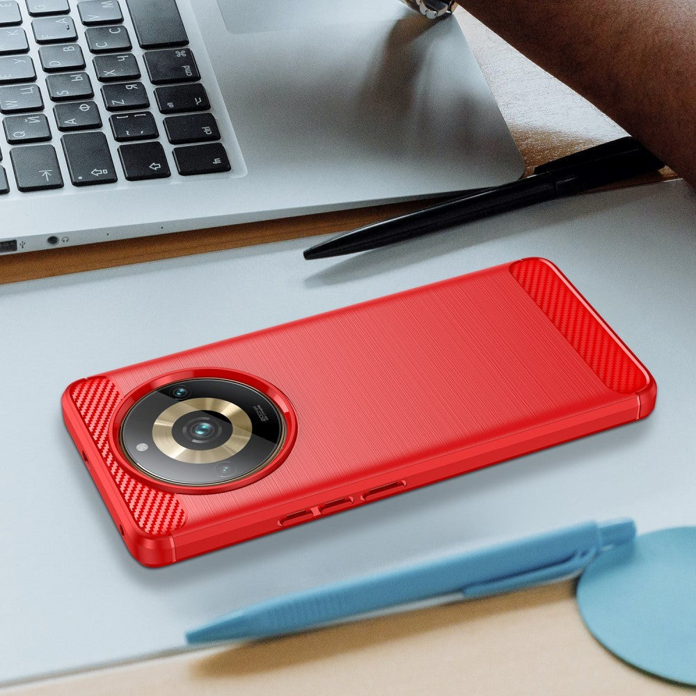 Realme 11 Pro+ 5G / 11 Pro 5G Bakdeksel i børstet karbon - rød