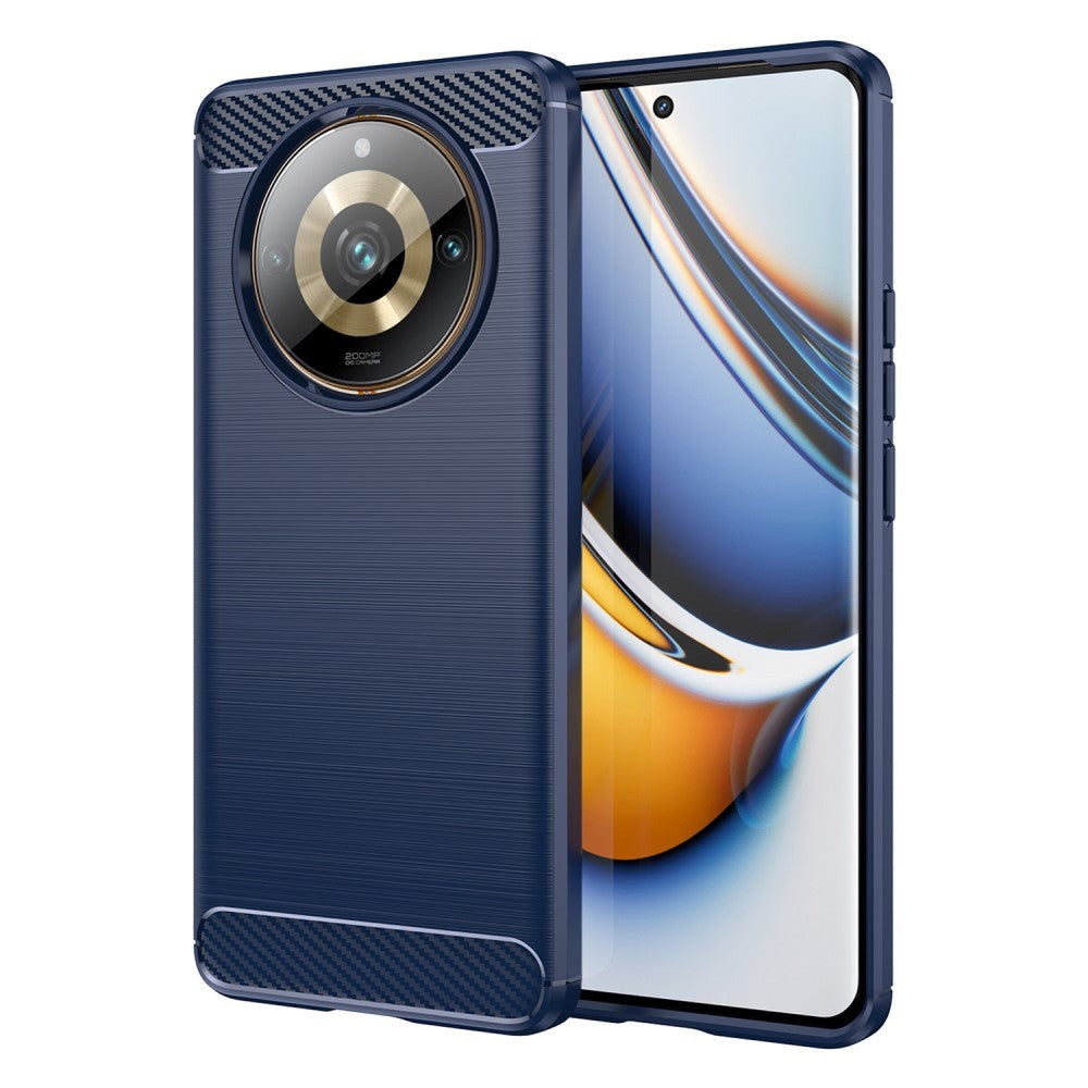 Realme 11 Pro+ 5G / 11 Pro 5G Bakdeksel i børstet karbon - blå