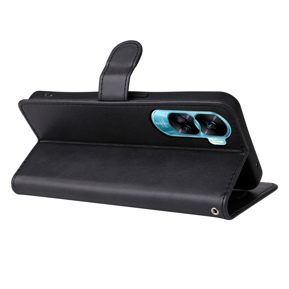 Honor 90 Lite Leather Flip Cover m. Lommebok og stropp - Svart
