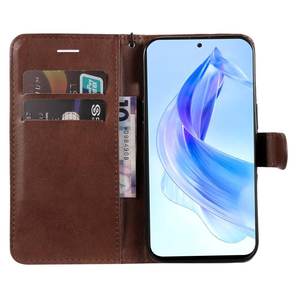 Honor 90 Lite Leather Flip Cover m. Lommebok og stropp - Brun