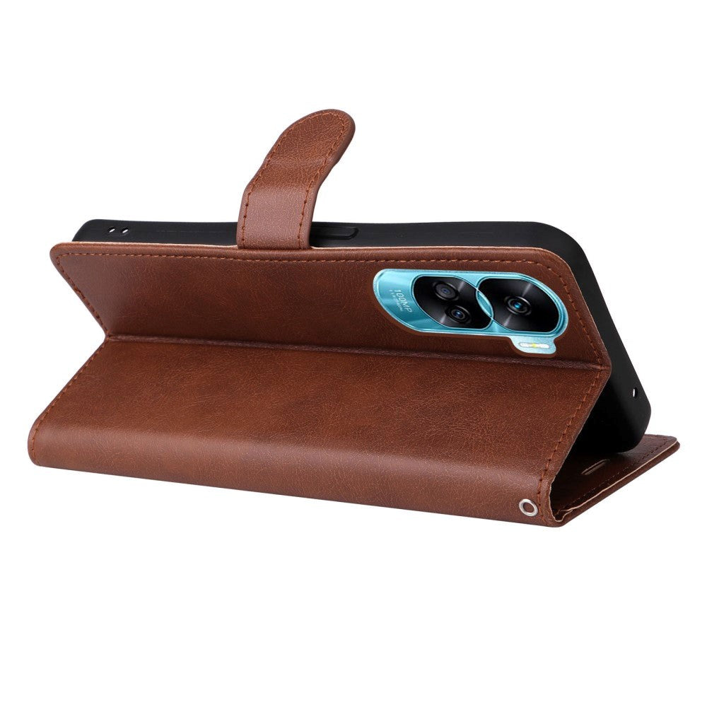 Honor 90 Lite Leather Flip Cover m. Lommebok og stropp - Brun