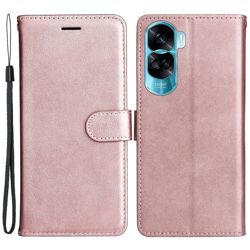 Honor 90 Lite Leather Flip Cover m. Lommebok og stropp - Rose gull