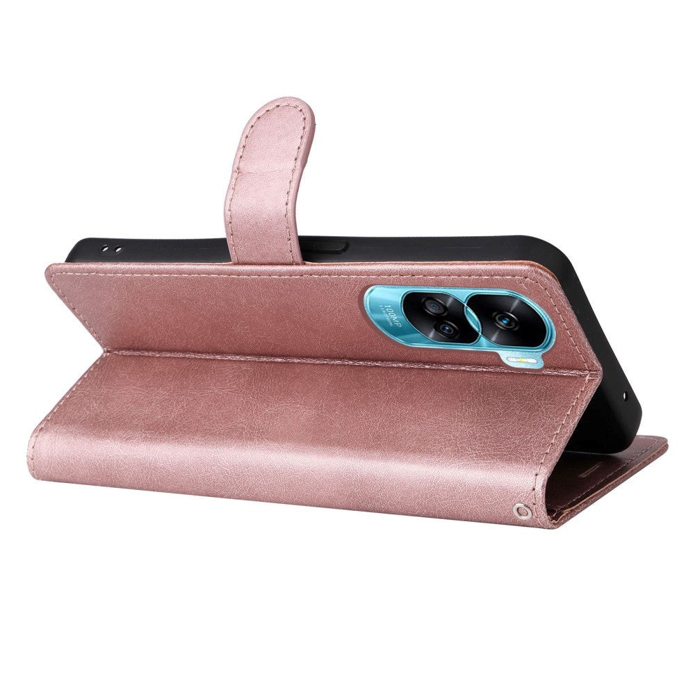 Honor 90 Lite Leather Flip Cover m. Lommebok og stropp - Rose gull