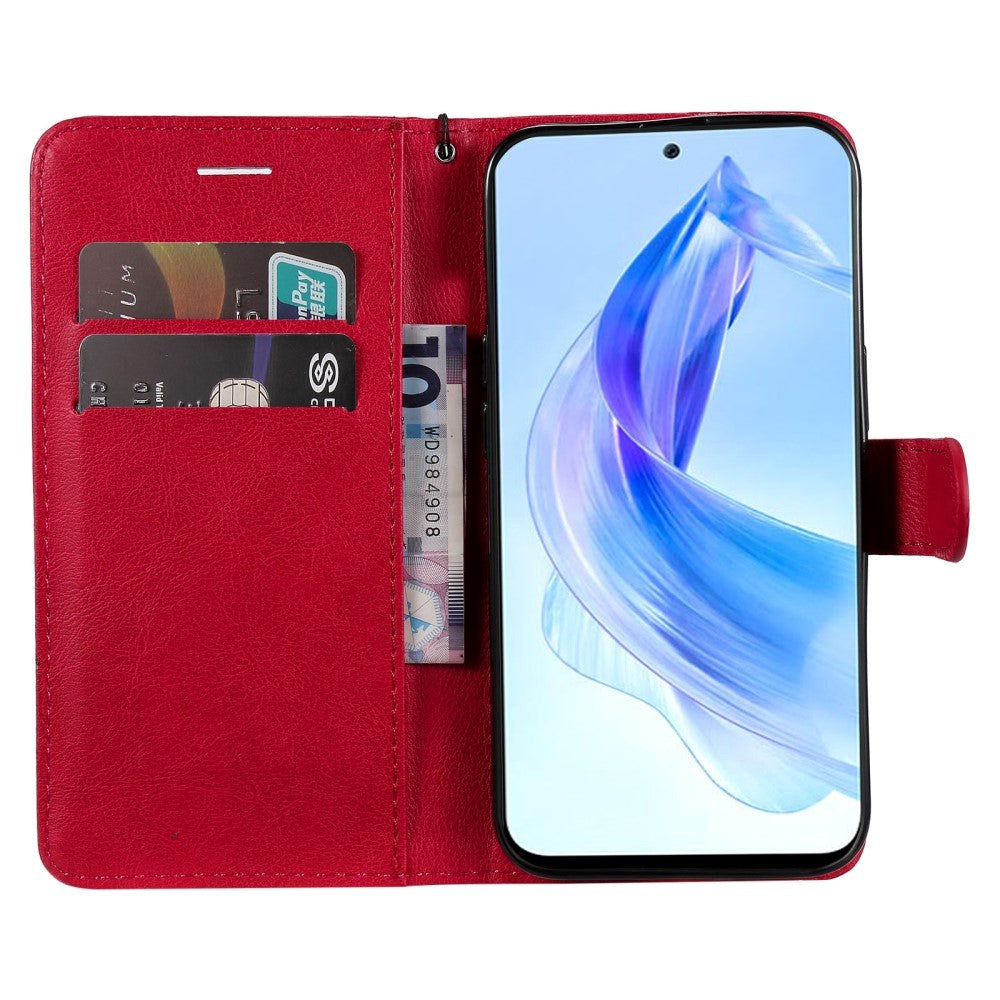 Honor 90 Lite Leather Flip Cover m. Lommebok og stropp - rød