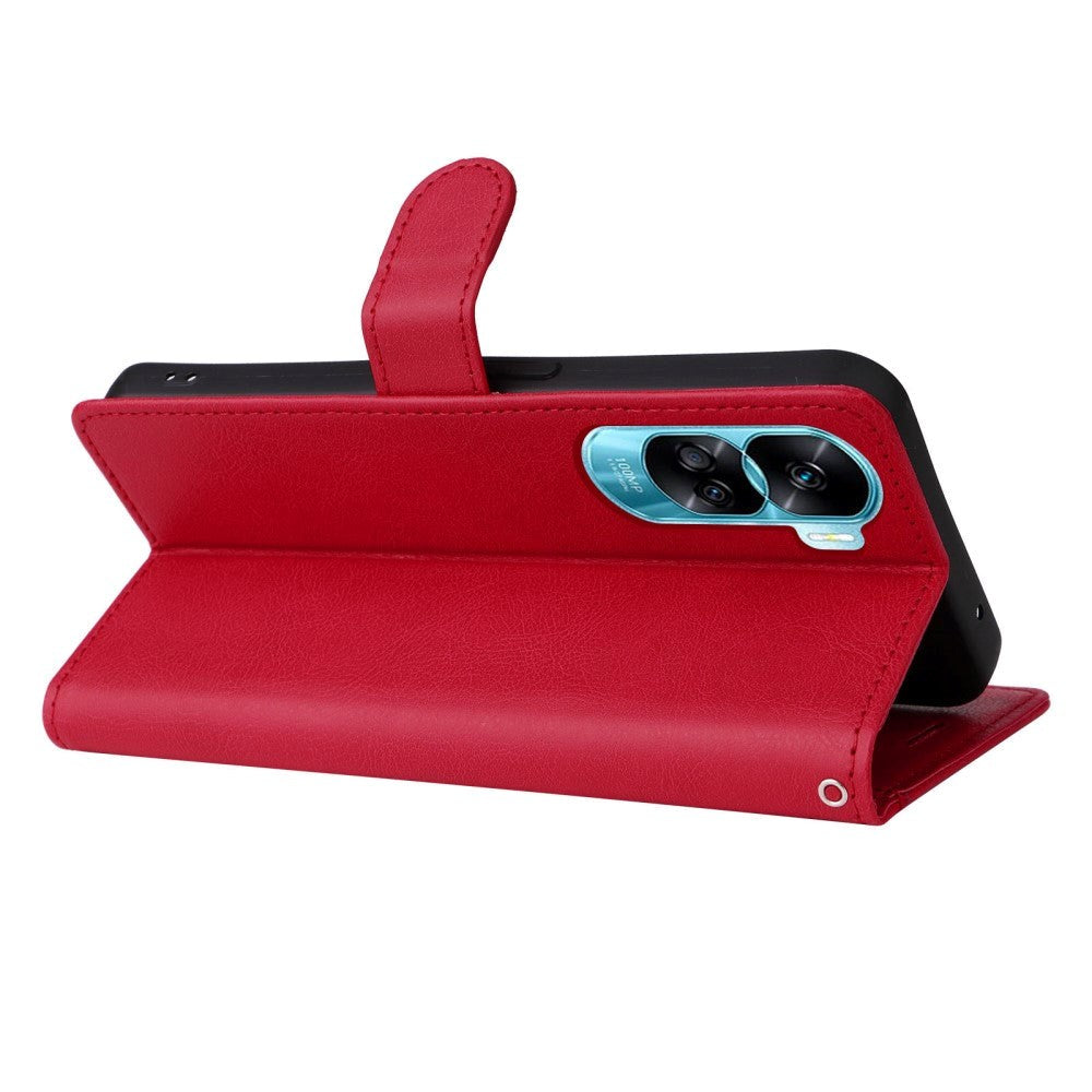 Honor 90 Lite Leather Flip Cover m. Lommebok og stropp - rød