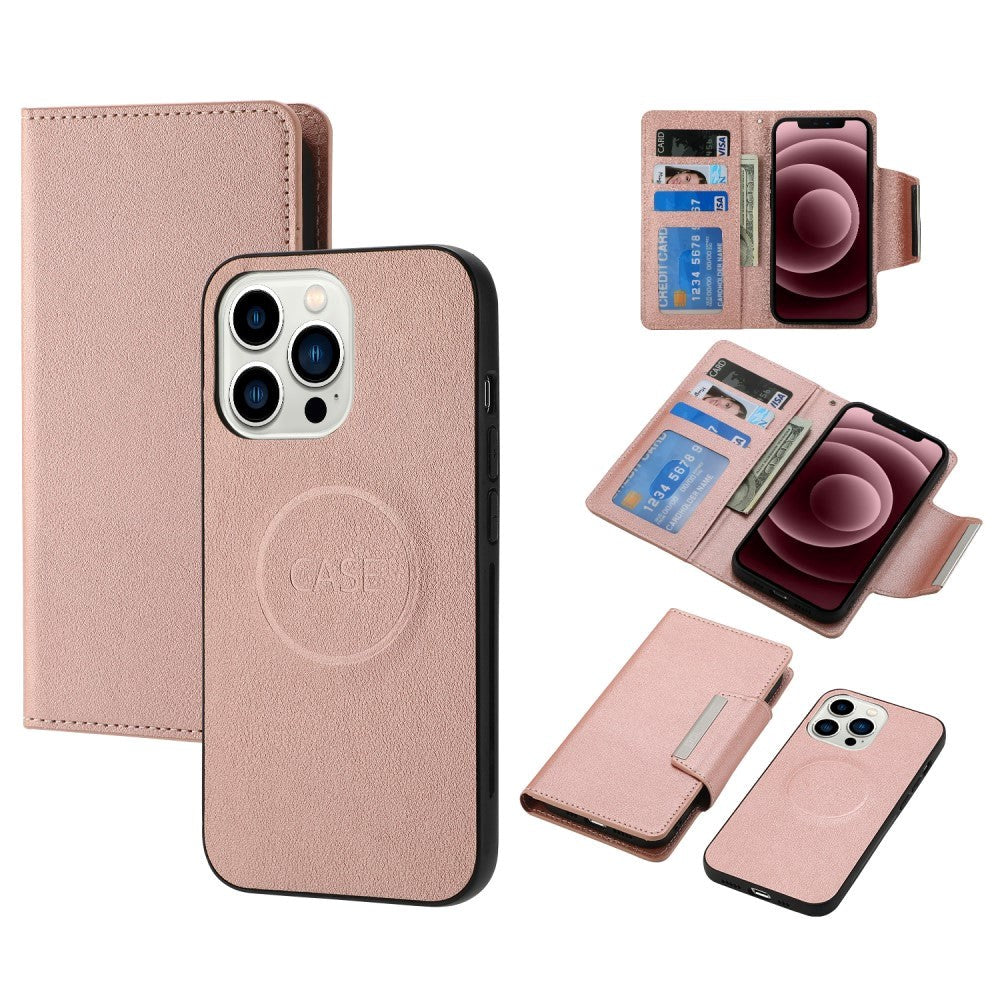 iPhone 15 Pro Max 2-i-1 Kunstlæder Flip Cover m. Pung & Magnetlås - Rose Gold