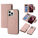 iPhone 15 Pro Max 2-i-1 Kunstlæder Flip Cover m. Pung & Magnetlås - Rose Gold