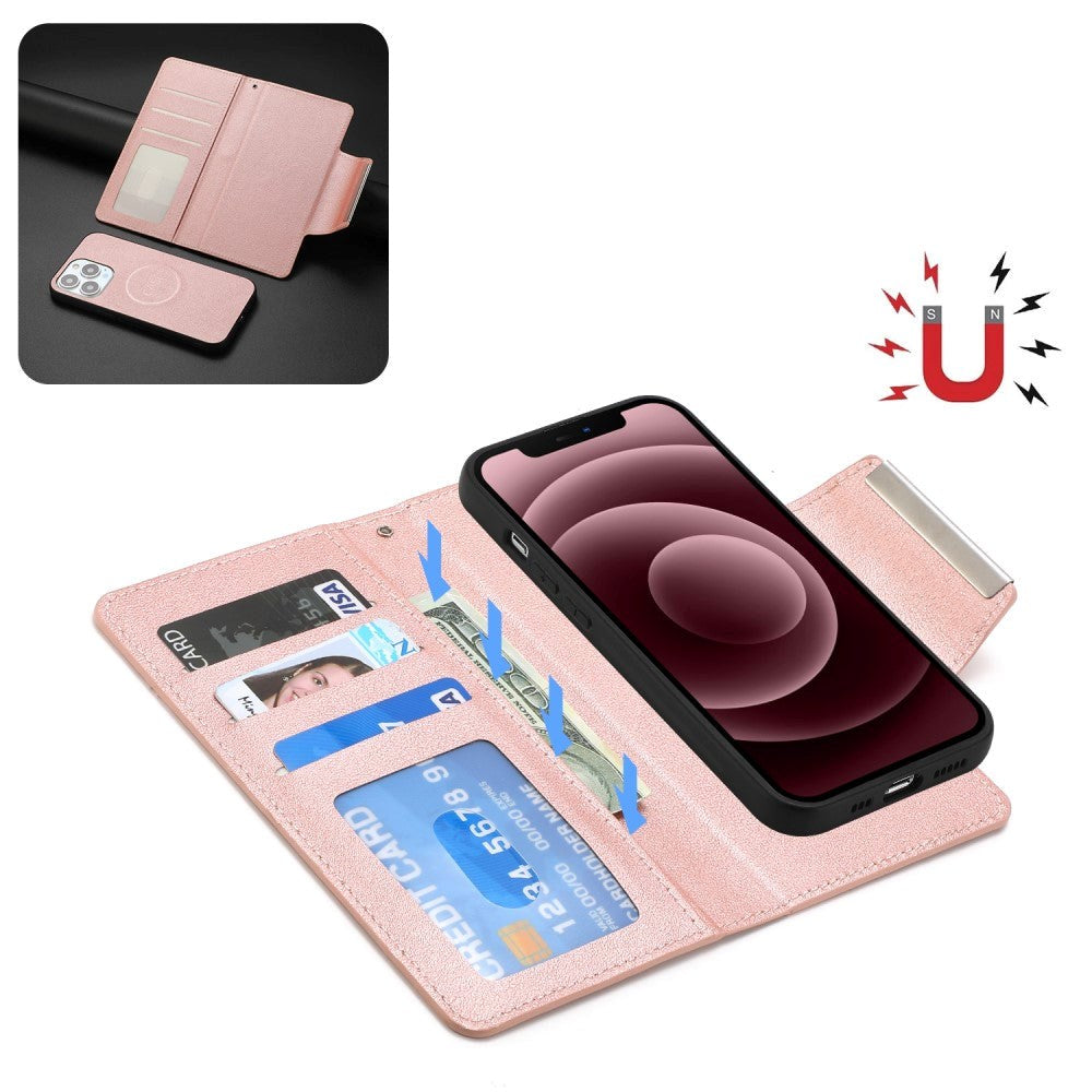 iPhone 15 Pro Max 2-i-1 Kunstlæder Flip Cover m. Pung & Magnetlås - Rose Gold