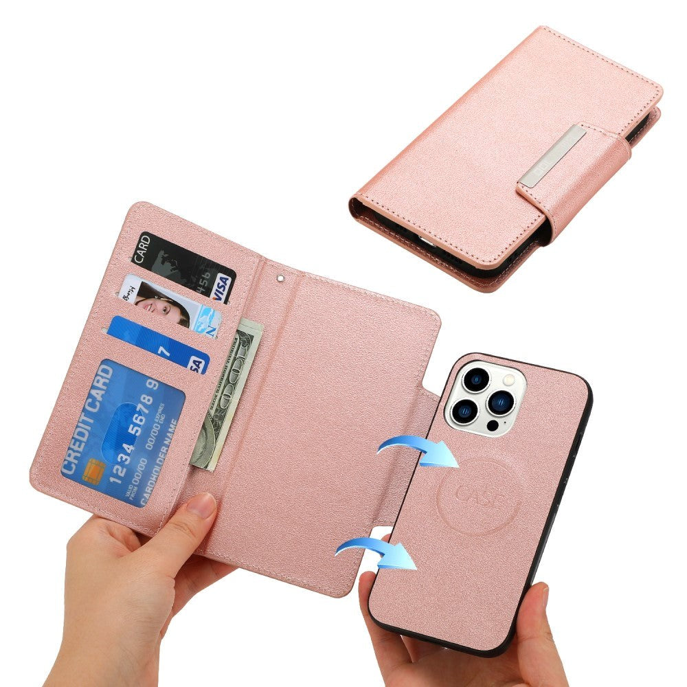 iPhone 15 Pro Max 2-i-1 Kunstlæder Flip Cover m. Pung & Magnetlås - Rose Gold