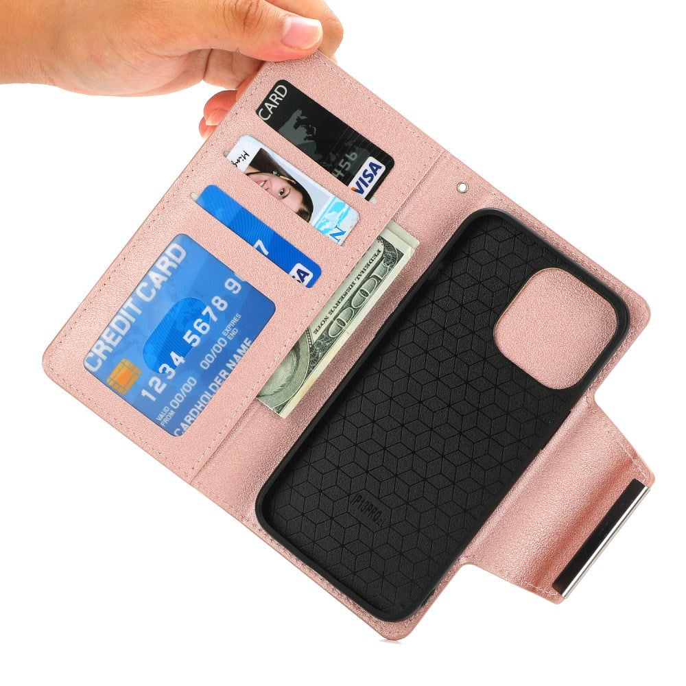 iPhone 15 Pro Max 2-i-1 Kunstlæder Flip Cover m. Pung & Magnetlås - Rose Gold