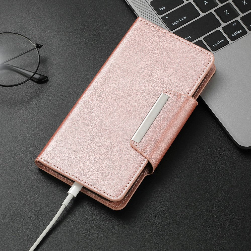 iPhone 15 Pro Max 2-i-1 Kunstlæder Flip Cover m. Pung & Magnetlås - Rose Gold