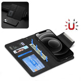 iPhone 15 Plus flip-deksel i kunstskinn 2-i-1 w. Lommebok og magnetlås - svart