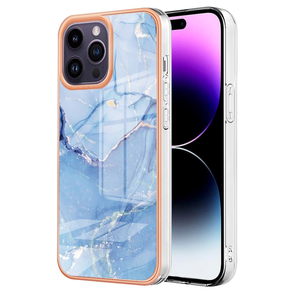 iPhone 15 Pro Hybrid Plastic Bakdeksel - Blå Marmor