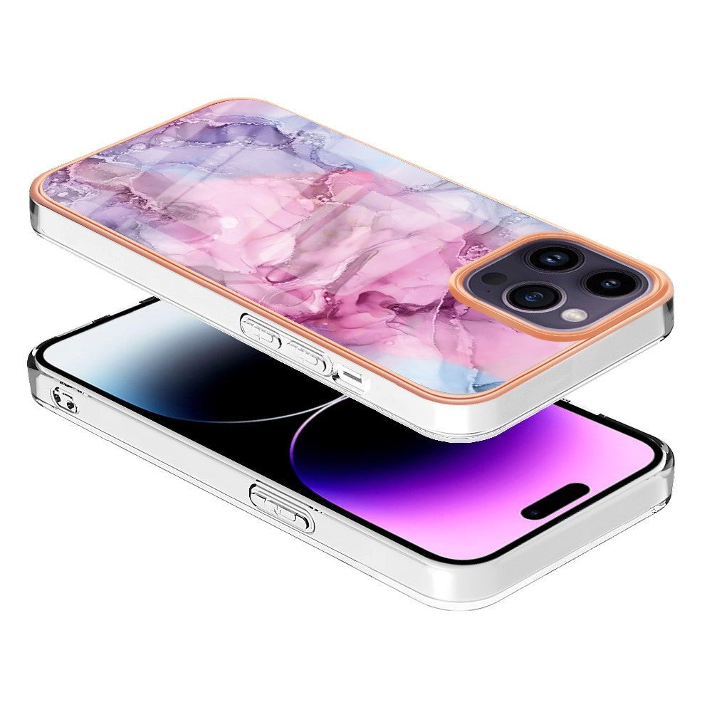 iPhone 15 Pro Max Hybrid plastbakdeksel - lilla / rosa marmor