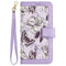 iPhone 15 Pro Leather Flip Cover m. Veske og stropp - Lilla m. Blomster og sommerfugl