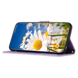 iPhone 15 Pro Leather Flip Cover m. Veske og stropp - Lilla m. Blomster og sommerfugl