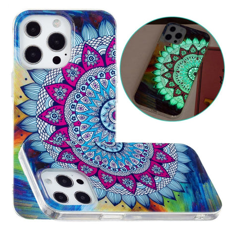 iPhone 15 Pro Luminous fleksibelt bakdeksel av plast m. Trykk - Mandala Blomst