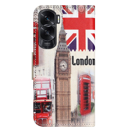 Honor 90 Lite Leather Flip Cover m. Veske og stående funksjon - London Big Ben