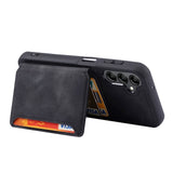 Samsung Galaxy S23 FE Læderbetrukket Fleksibelt Plastik Bagside Cover m. Kortholder - Sort