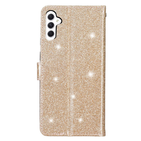 Samsung Galaxy A25 (5G) Flip-deksel i lær m. Lommebok &amp; stropp - Glitter - Gull