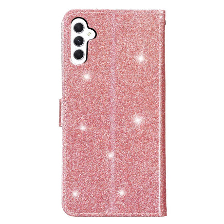 Samsung Galaxy A25 (5G) Flip-deksel i lær m. Veske &amp; stropp - Glitter - Rose gull