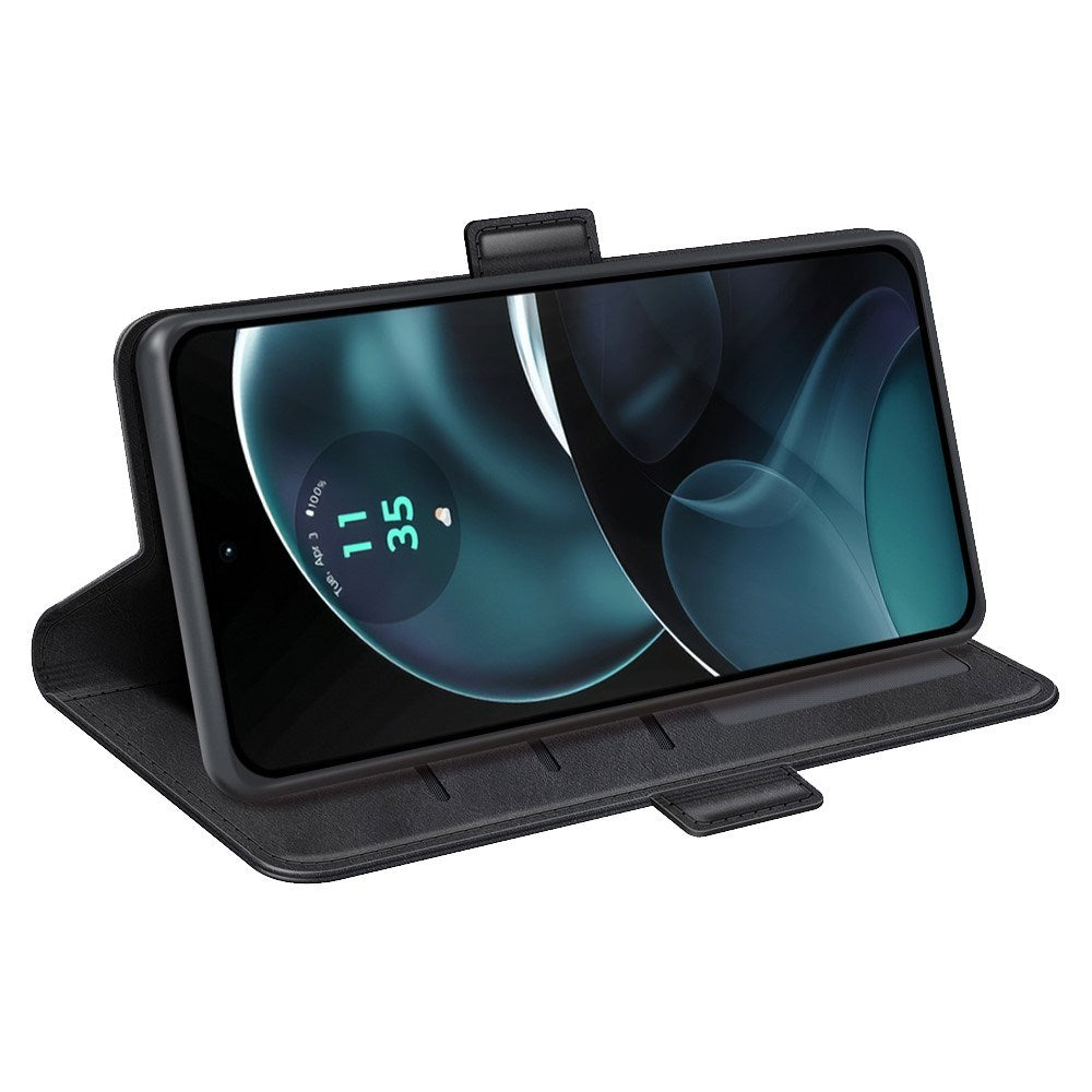 EIDERWOOD Motorola Moto G14 Blankt Læder Flip Cover m. Pung & Ståfunktion - Sort