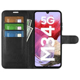 Samsung Galaxy M34 (5G) / F34 (5G) Litchi Leather Flip Cover m. Lommebok - Svart