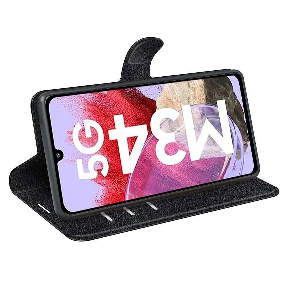 Samsung Galaxy M34 (5G) / F34 (5G) Litchi Leather Flip Cover m. Lommebok - Svart