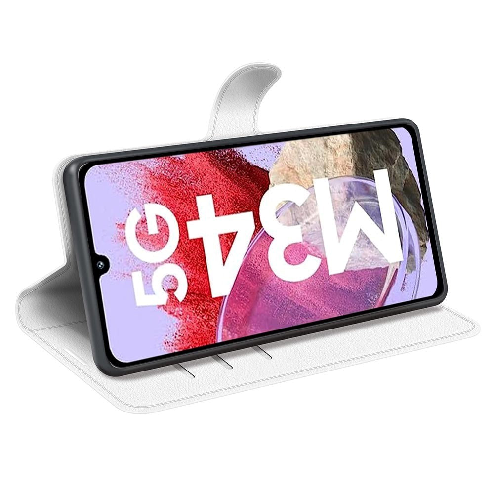 Samsung Galaxy M34 (5G) / F34 (5G) Litchi Leather Flip Cover m. Lommebok - Hvit