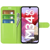 Samsung Galaxy M34 (5G) / F34 (5G) Litchi Leather Flip Cover m. Lommebok - Grønn