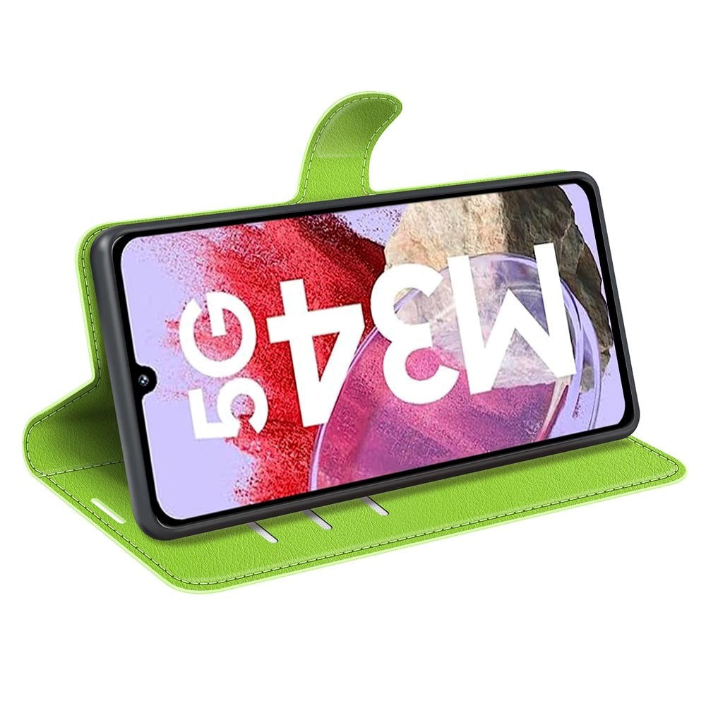 Samsung Galaxy M34 (5G) / F34 (5G) Litchi Leather Flip Cover m. Lommebok - Grønn