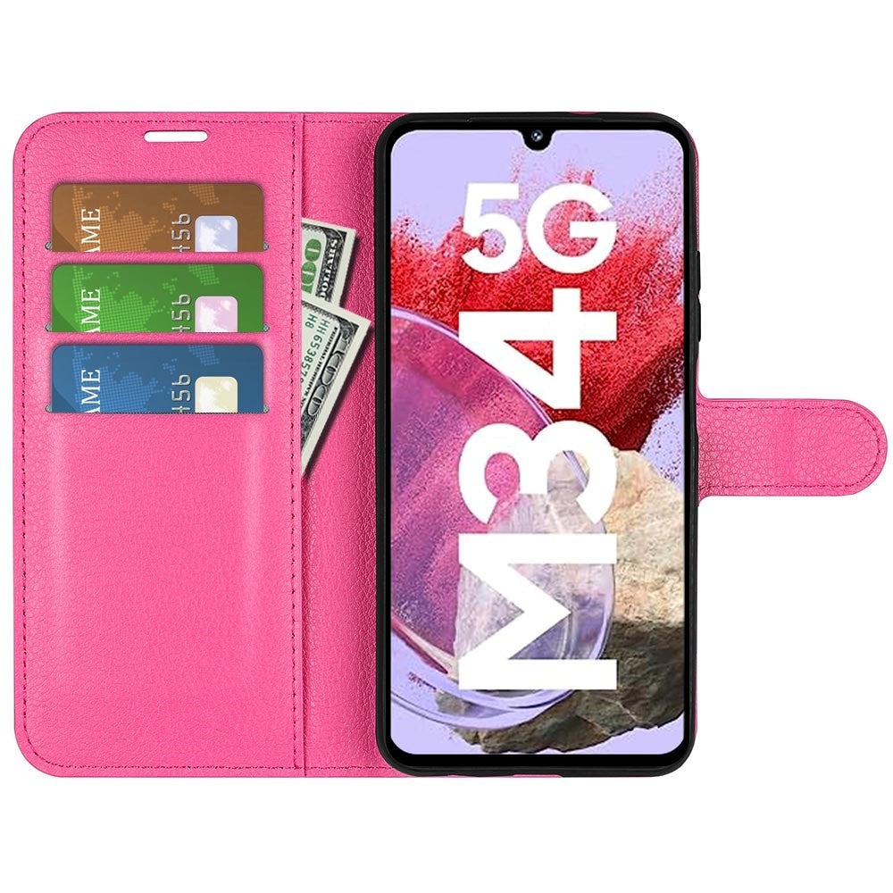 Samsung Galaxy M34 (5G) / F34 (5G) Litchi Leather Flip Cover m. Lommebok - Rosa