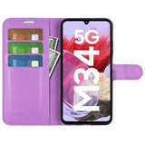 Samsung Galaxy M34 (5G) / F34 (5G) Litchi Leather Flip Cover m. Lommebok - Lilla