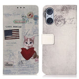 Sony Xperia 5 V Leather Flip Cover m. Lommebok - Cat w. Hjerte