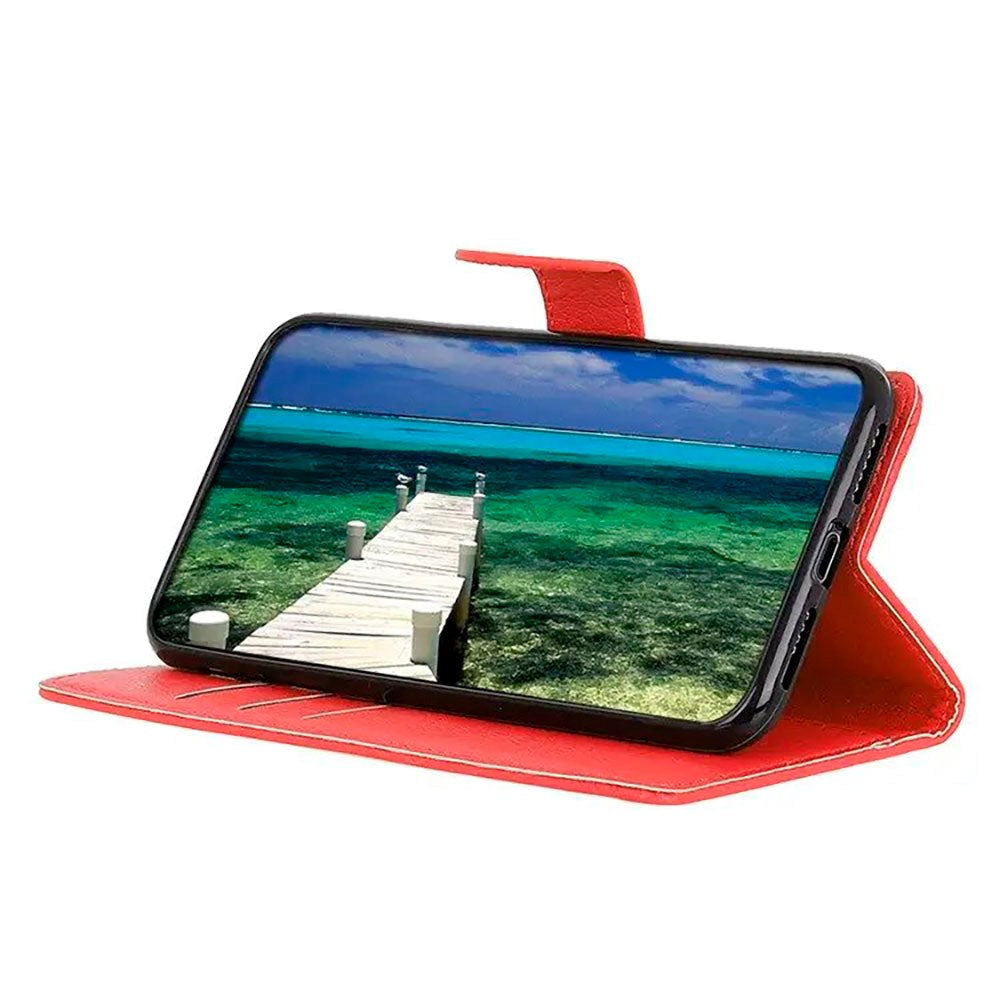 Sony Xperia 5 V Litchi Leather Flip Cover m. Lommebok - Rød