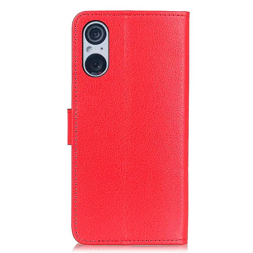 Sony Xperia 5 V Litchi Leather Flip Cover m. Lommebok - Rød