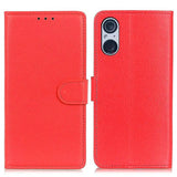 Sony Xperia 5 V Litchi Leather Flip Cover m. Lommebok - Rød